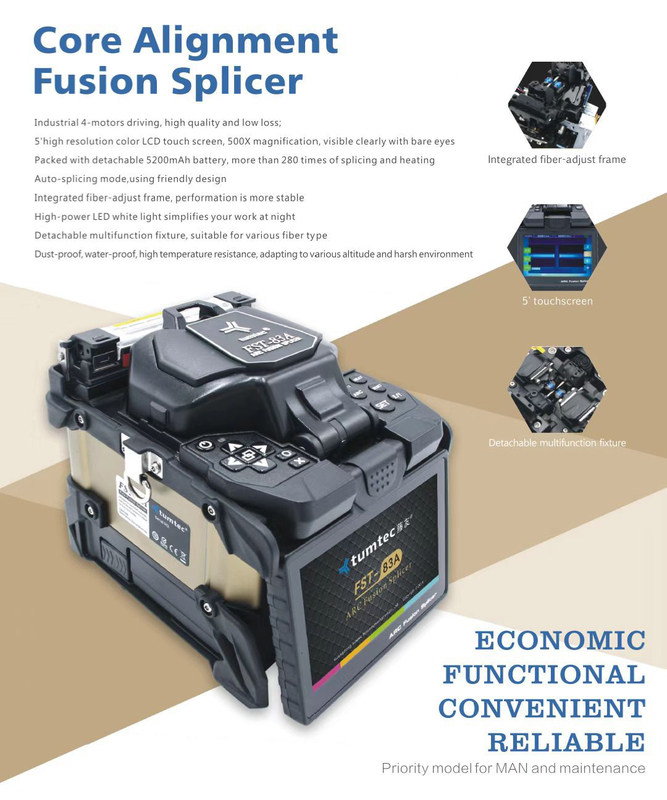 FST-83A เครื่องฟิวชั่นไฟเบอร์ออปติก 6 เวลาต่อมอเตอร์ 6 ถึง 12S ความยาว 20 มม. ถึง 60 มม