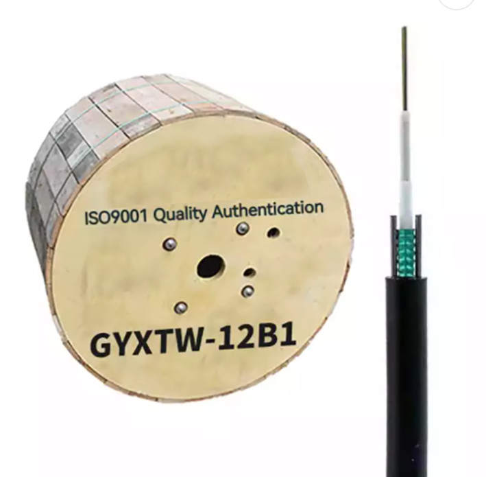 12 สายเคเบิลใยแก้วนำแสงทางอากาศ GYXTW G652D / SM 1500N สำหรับการสื่อสารโทรคมนาคม