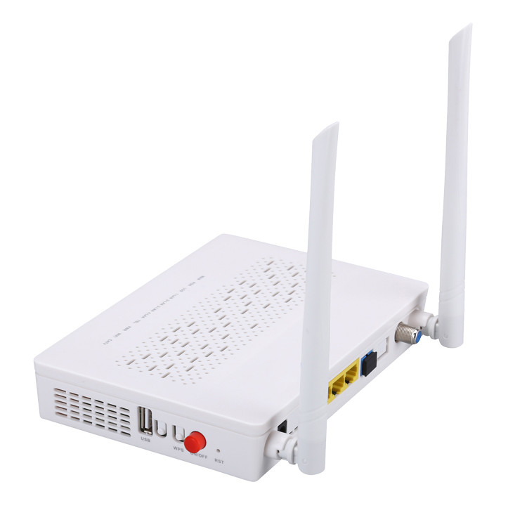 TX 1310nm RX 1490nm FTTH ONU ONT 3FE 1GE WIFI POTS CATV 2T2R โหมด 5DBI ได้รับความถี่ 2.4G