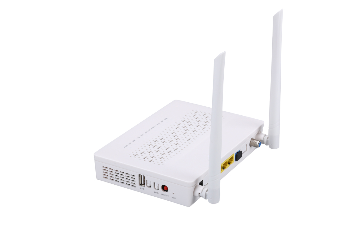 TX 1310nm RX 1490nm FTTH ONU ONT 3FE 1GE WIFI POTS CATV 2T2R โหมด 5DBI ได้รับความถี่ 2.4G