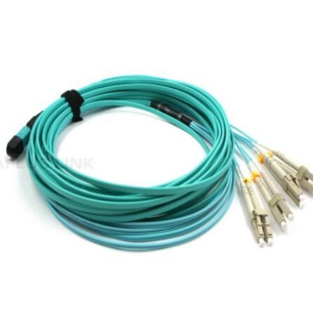 8 Core MPO Fiber Connector, 50um Om3 MPO ถึง LC Patch Cord LSZH Aqua