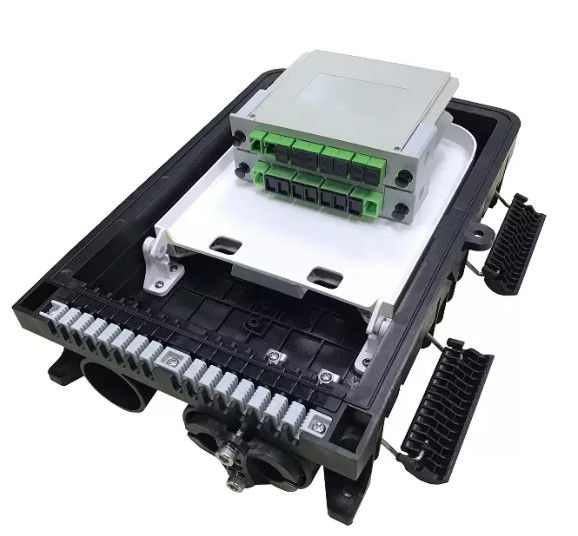 กล่องเลิกจ้างไฟเบอร์ออปติก FTTH 16 แกนเทปคาสเซ็ต Splitter กันน้ำสีดำกลางแจ้ง